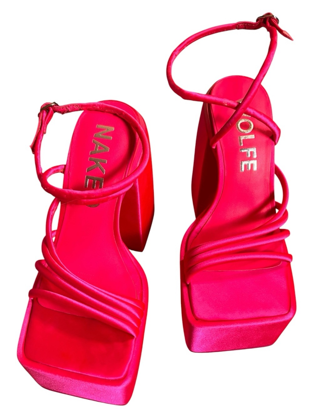 Naked Wolfe Jada Neon Pink Strappy Platform Sandals